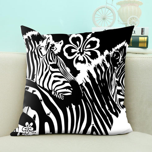 oFloral Decorative Zebra Stripe Pillow Case Cotton Square Cushion Cover for Home Sofa Couch Car Living Room 18 x 18 Inch Black White...