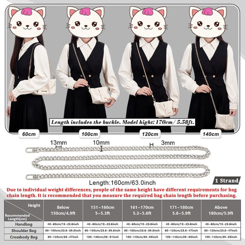 PH PandaHall 63 inch 7.5MM Width Iron Flat Purse Chain Strap Handbags Replacement Accessories for Wallet Clutch Satchel Tote Bag Shoulder Crossbod...