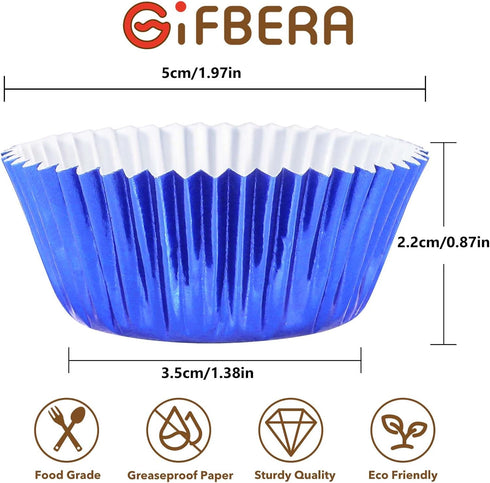 Gifbera Mini Foil Cupcake Liners Metallic Wrappers Muffin Baking Cups 300 Count, Navy Blue...