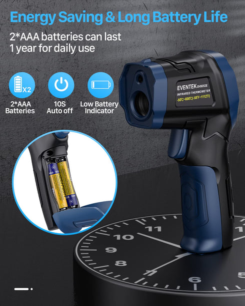 Eventek Infrared Thermometer, -58°F~1112°F (-50°C~600°C) Non-Contact Digital Temperature Gun for Cooking, Pizza Oven, Grill & Engine, Laser Thermo...