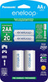 Eneloop Panasonic K-KJS2MCA2BA C Size Battery Adapters AA 2100 Cycle Ni-MH Pre-Charged Rechargeable Batteries, 2 Pack with 2 C Adapters...