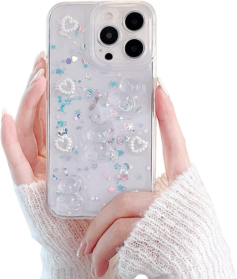 Fycyko Phone Case for iPhone 12 Pro Max,Cute 3D Bear Glitter Bling Clear Design for iPhone 12 Pro Max Case Women Girl Shockproof Camera Protect-6....