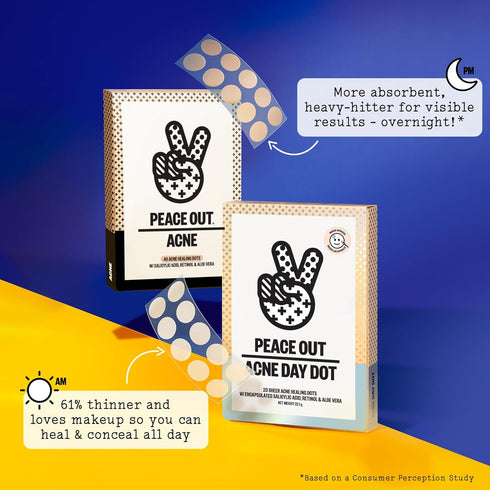 Peace Out Skincare Acne Dots, Hydrocolloid Pimple Patches Help Clear Blemishes Overnight, Fast Acting Anti-Acne Solution (10 dots)...