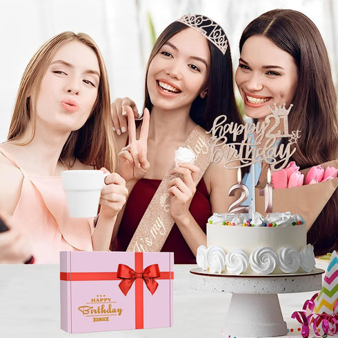 21st Birthday Decorations for Her, Including 21st Birthday Sash and Tiara, Cake Topper, Candles, 21 Year Old Gifts for Her...