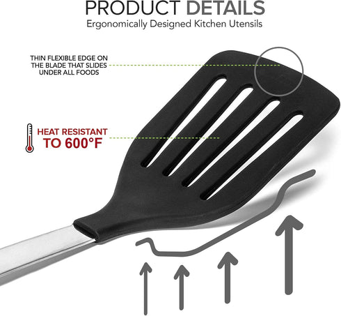 Silicone Spatula Set Heat Resistant - Stainless Steel Turner Spatulas Rubber Grip - Flexible Metal Spatulas for Non Stick Cookware - Pancake Turne...