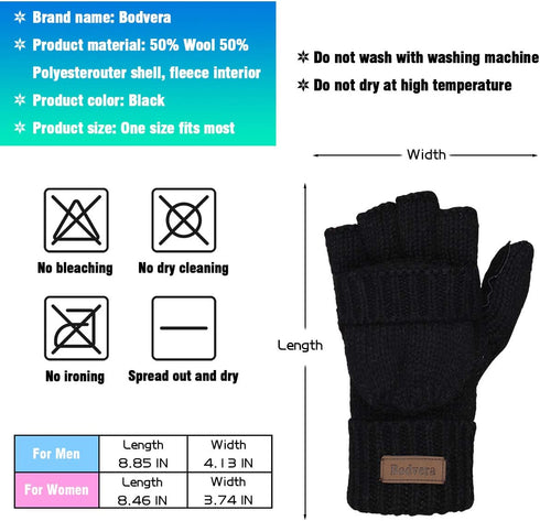 Thermal Insulation Fingerless Texting Wool Gloves for Women and Men Winter Warm Knitted Convertible Mittens Flap...