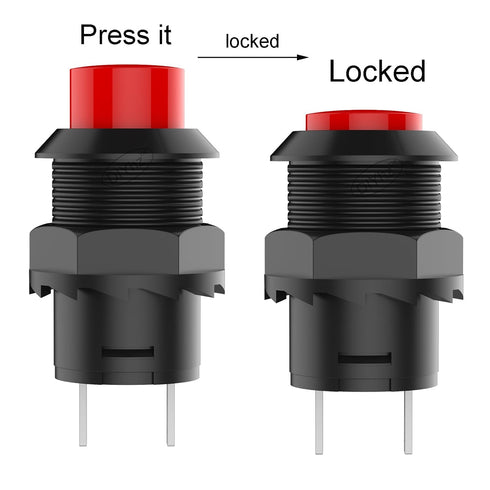 20Pcs SPST Latching Type Push Button Switch Off/ON AC 250V/1.5A 125V/3A Red Cap......