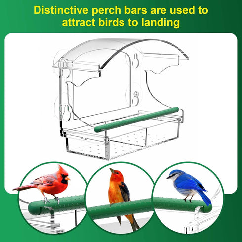 Clear Window Bird Feeder with 4 Strong Suction Cups and Detachable Seed Tray, Acrylic Birds Feeders for Outside Mounted Viewing Wild Birds Bird Ho...