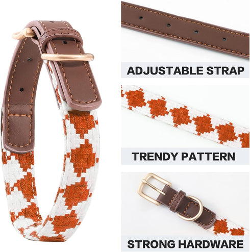 Bolux Leather Cute Dog Collar, Adjustable Soft Paded Cute Dog Collar for Small Medium Large Dogs, Classic Breathable Pet Collar with Checkered Pat...