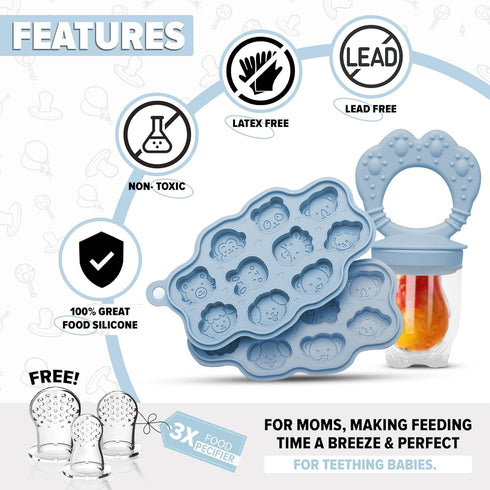 O’doe Silicone Baby Popsicle Molds & Baby Fruit Feeder with 1 Clip, 1 Pack Freezer Tray with Lid, 1 Breastmilk Popsicle Molds for Teething Relief,...