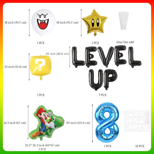 Video Game 8th Birthday Party Supplies, Level Up Letter Balloons, Boo Balloon, Balloons Arch for Kids 8th Birthday Decorations...