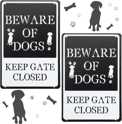 2 Pieces Beware of Dog Sign Funny Warning Decor Beware of Dogs Keep Gate Closed Signs Metal Rust Free Warning Signs Metal Tin Signs for Fence Lawn...