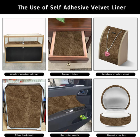 Self Adhesive Felt Velvet Fabric Liner Velvet Drawer Liner for Jewelry Drawer Craft Felt Fabric Sheet Art & Craft Making 14.2" x 78" (Brown)...