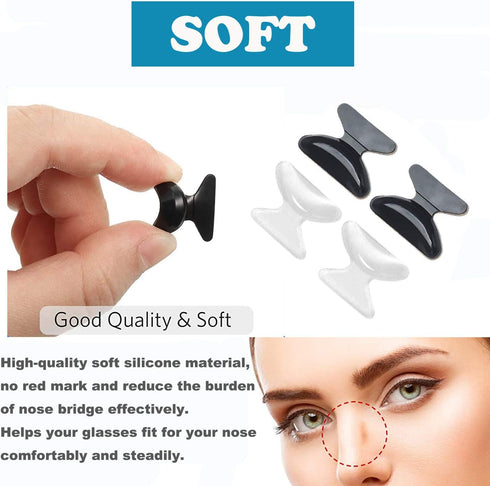Anti-Slip Nose Pads Silicone Butterfly Shape - 13 Pairs Soft Non-Slip Adhesive Nose Pads for Reading Glasses Sunglasses Spectacles - Super Sticky ...