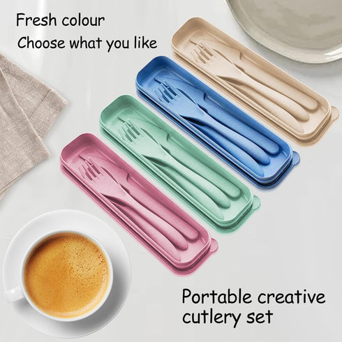 Travel Utensils Set with Case 2 Sets Reusable Wheat Straw Portable Knife Fork Spoons Tableware Picnic Camping or Daily Use Eco-Friendly BPA Free L...