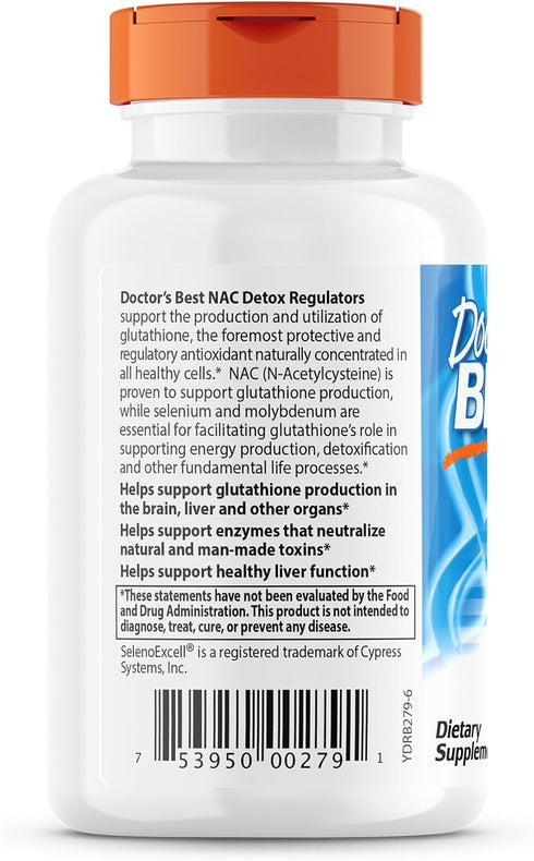 Doctor's Best NAC Detox Regulators with Seleno Excell, Non-GMO, Vegetarian, Gluten Free, Soy Free, 60 Veggie Caps...