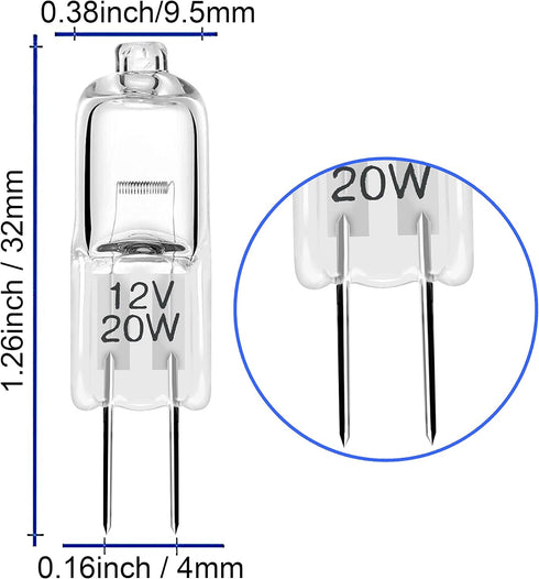 Diximus G4 Low Voltage Halogen Bulbs - 20 Watt Small Light Bulb – 12V Landscape Light Bulbs 20W Bi-Pin Bulb for Under Cabinet Puck Light, Chandeli...