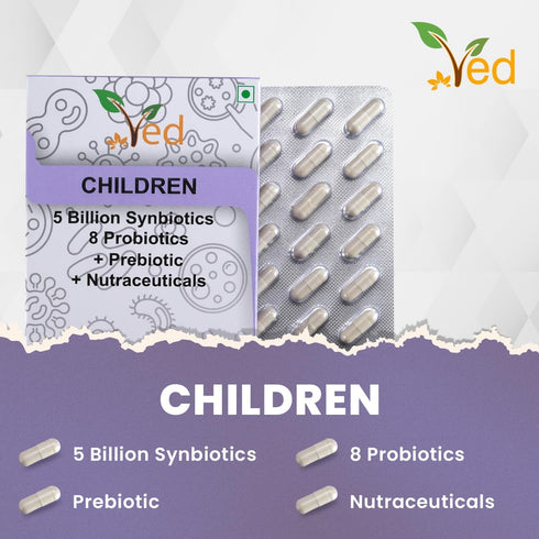 Ved Children Complex Probiotics and Prebiotics Complex - 5 Billion CFU - 20 Live Bacterial Cultures - 28 Probiotic Complex Capsules for Children -...