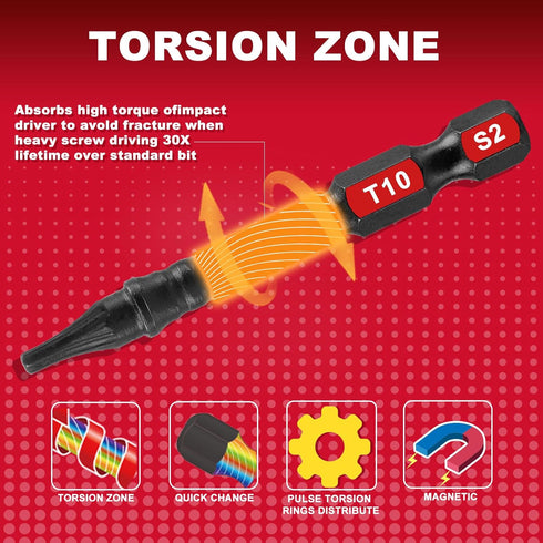 51Pieces T10 Impact Tough Magnetic Screwdriver Bit Set, 1 In. #10 Torx Head Power Bit Set, S2 Alloy Steel T10 Star Bit with 1Pcs Impact Bit Holder...