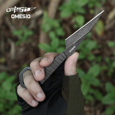 Omesio Fixed Blade Knife with Sheath, 6.38” Neck Knife Full Tang Small Necklace Knife for Men, Compact EDC Tactical Knife Suitable for Survival Hi...