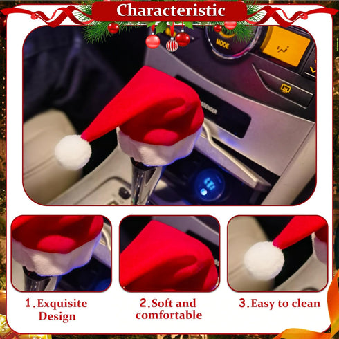 Car Decoration Interior Accessories- Christmas Santa Hat,Cute Christmas Car Decor Gear Shift Knob Cover for Manual/Automatic Shift Knob,Universal ...