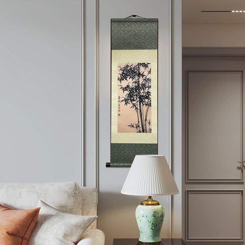 AtfArt Asian Wall Decor Beautiful Silk Scroll Painting Bamboo Leaf Plant - Ancient Bamboo Oriental Decor Chinese Art Wall Scroll Wall Hanging Pain...