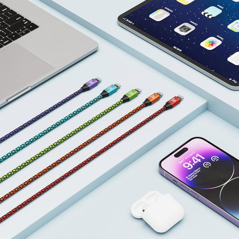 iPhone Charger 5 Pack 10 ft USB Lightning Cable Apple Mfi Certified Cable Fast Charging Cord Nylon Braided Compatible with iPhone 14 13 12 11 XS X...