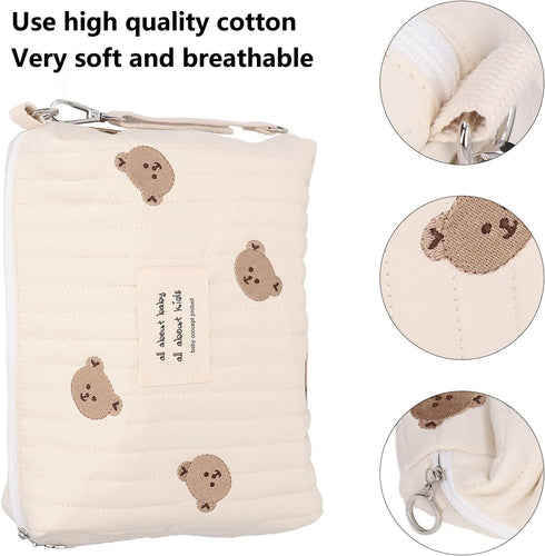 Outdoor Diaper Bag, Convenient Cotton Cloth Large Capacity Diaper Storage Bag Multifunctional Reusable Portable for Travel for Mother(Bear embroid...