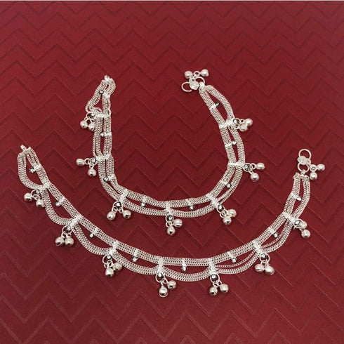 Traditional Indian Jhanjar Silver Bells Anklet Payal Set for Women in White Stones - Dancing Bohemian Beach Party...