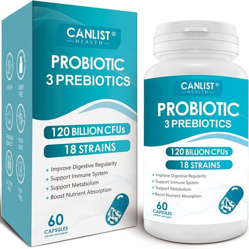 Probiotics 120 Billion CFUs 18 Strains, 3 Prebiotics & Digestive Enzymes for Men Women,Digestive & Immune Support,Shelf Stable Non-GMO 60 Vegetari...