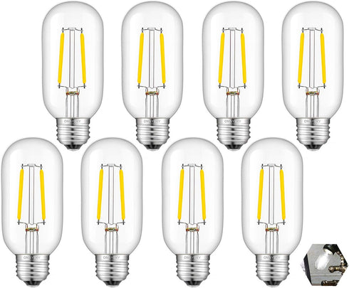 OMAYKEY 2W LED Tubular Bulb 4000K Daylight White Glow, 25W Equivalent 250LM E26 Base, Antique Edison T45 Tube Clear Glass Dimmable Chandelier Ceil...