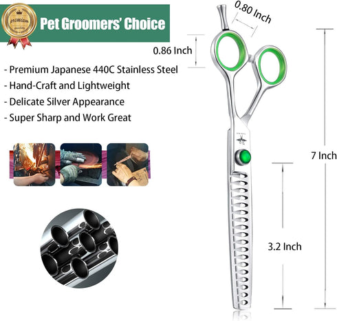 PURPLEBIRD 7 Inch Straight Dog Grooming Scissors Professional Pet Chunker Shears Safety Noiseless Blunt Tip Trimming Shearing for Dogs Cats Japane...