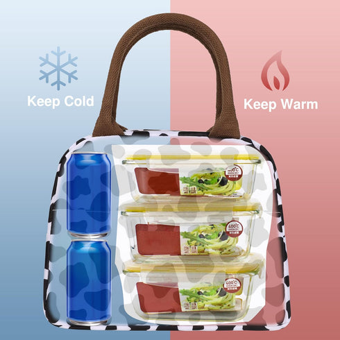Insulated Lunch Bag Reusable Lunch Box Lunch Cooler Tote Bag for Women Men Adults Work Picnic (Cow Print)...
