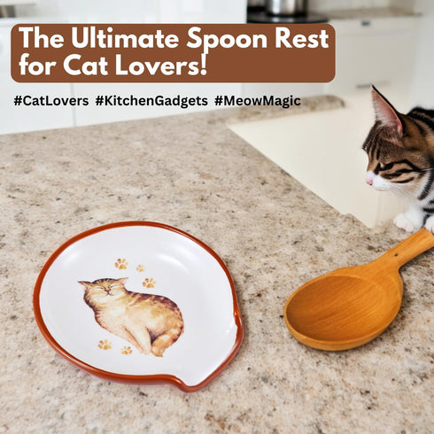 Cat Decor - Cat Spoon Rest, Cute Kitchen Accessories Cat Gifts For Cat Lovers, Ceramic Spoon Rest For Stove Top Large Utensil Holder For Kitchen C...