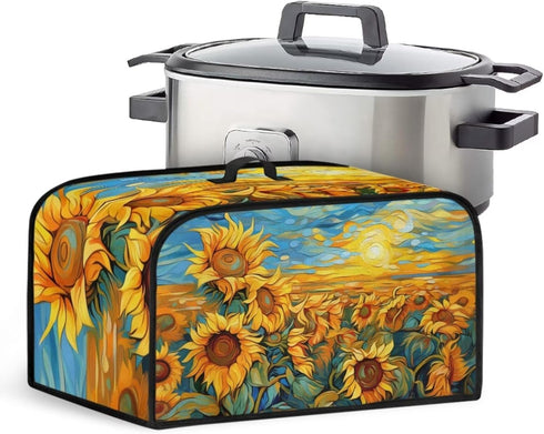 Oil Paninting Sunflower Slow Cooker Dust Cover Yellow Air Fryer Cover Top Handle and Storage Pockets Dust Covers for Kitchen Appliances...