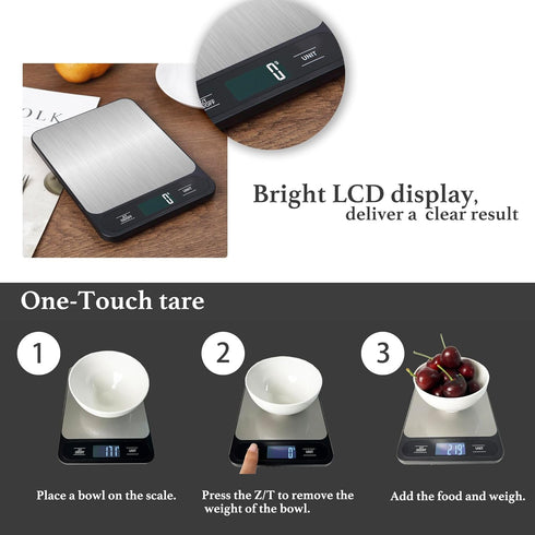 Food Scale,Digital Kitchen Scale,Weight in Grams and Ounces for Baking, Cooking, and Meal Prep,6 Units with Tare Function,LCD Display,11lb...