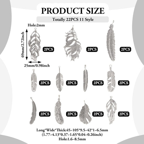 Craftdady 22Pcs Alloy Dreamcatcher Feather Charms Tibetan Big Leaf Pendants Feather Wing Charms Fly Antique Silver Metal Western Charms for Crafts...