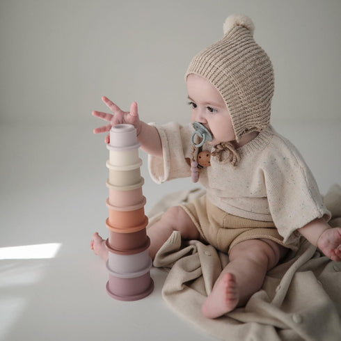 mushie Stacking Cups Toy 8pcs | Made in Denmark (Petal)...