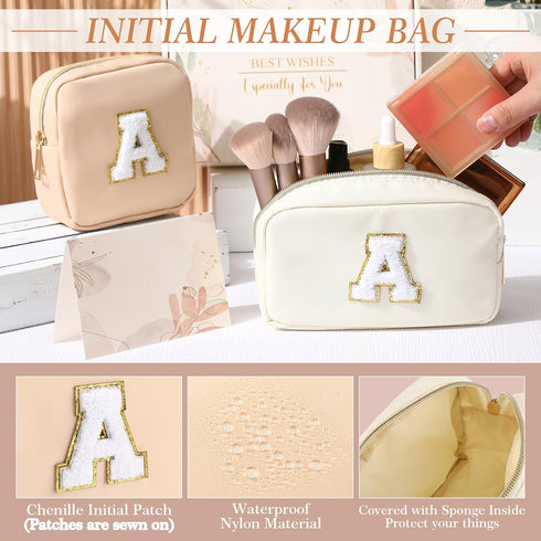 Abbylike Preppy Makeup Bag Birthday Gift for Girls Initial Preppy Patch Bag Personalized Skincare Bag Teacher Appreciation Gift Small Monogram Cos...