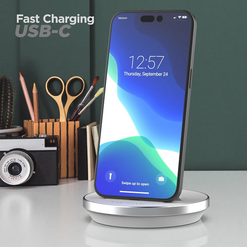 Encased USB C Non-Wireless Charging Stand for iPhone 15/15 Pro Max - Fast Charging Wired Desktop Charger, Type-C Connector (White)...