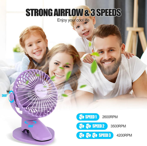 Portable Clip Fan Battery Operated,3 Speeds USB Rechargeable Mini Table Fan with Strong Airflow,360°Rotation Ultra Quiet Personal Desk Fan for Hom...
