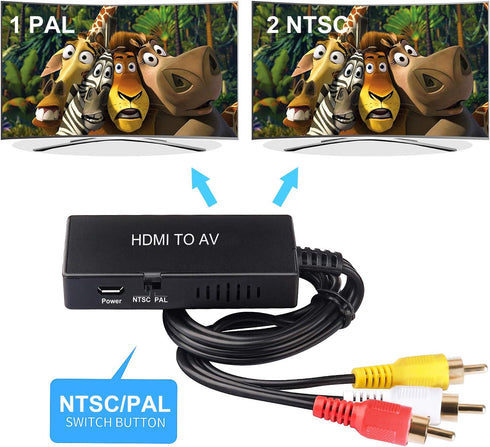 HDMI to RCA Converter, HDMI to AV 3RCA CVBs Composite Video Audio Converter Adapter Supports PAL/NTSC for TV Stick, Roku, Android TV Box, DVD ect,...