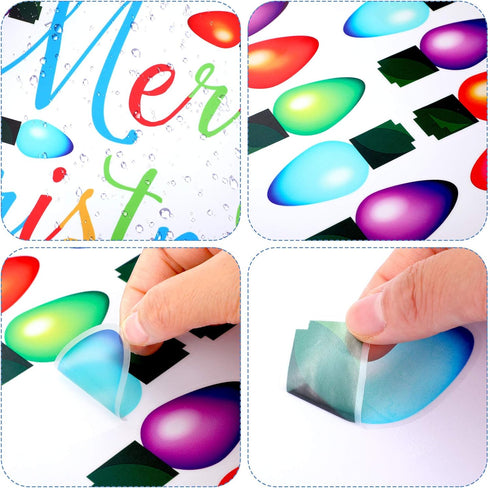 91 Pieces Christmas Wall Stickers Christmas PVC Merry Christmas Lights Bulb Wall Decals for Christmas Decoration...
