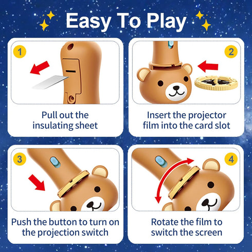 Kids Flashlight Color Bear Projector with 48 Patterns , Include Dinosaurs, Vehicles, Animals, 26 Letter Educational Learning Projector Toys for Gi...