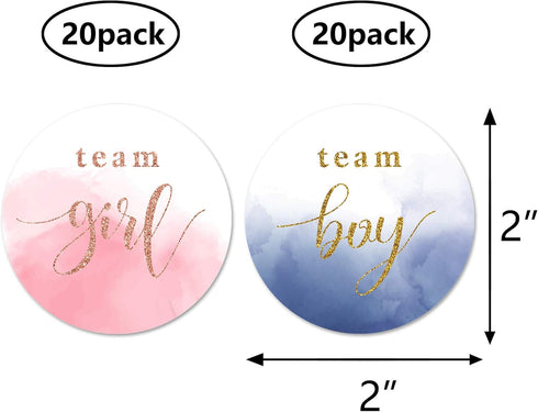 Rose Gold Watercolor Gender Reveal Stickers, 2inch 40 Navy Gold Glitter Team Girl Team Boy Baby Shower Labels Sticker...