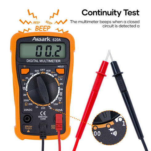 Digital Multimeter Voltage Tester, Assark 2000 Counts Multimeter Measure AC DC Voltage DC Current, Meter Tester Test Volt Ohm Amp Diode Continuity...