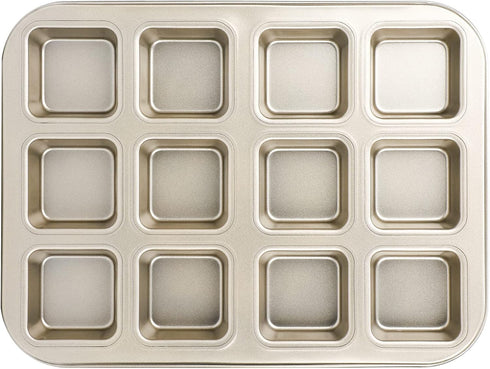 Beasea Brownie Pan with Dividers, 1 Set Gold All Edges Square Cupcake Brownie Pans 12 Cavity Mini Non Stick Baking Carbon Steel Bread Mold Small E...