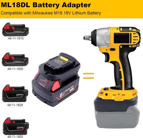 ML18DL Adapter Compatible with Milwaukee M18 18V Battery to Replacement for Dewalt 20V Battery, Battery Converter Compatible with DeWalt 20V Tools...