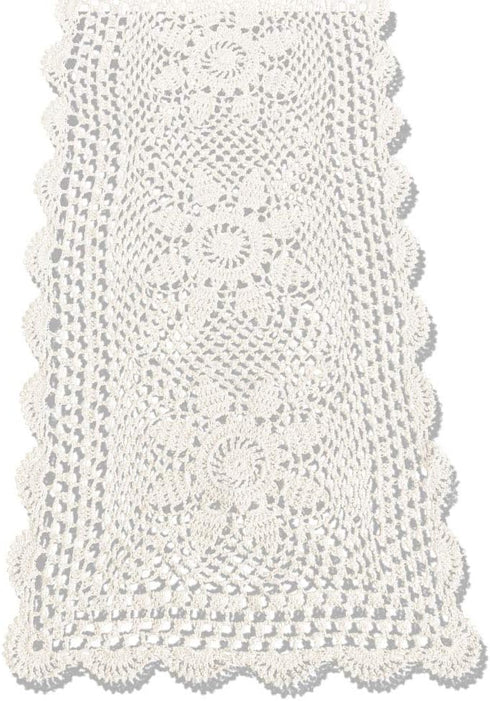KEPSWET Sunflower Cotton Handmade Crochet Lace Rectangle Table Runner Coffee Table Decor (14x60 inch, Beige)...