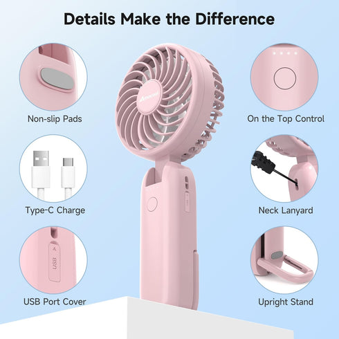 AMACOOL Portable Handheld Fan with Dual Motor, 12 Blades, Powerful 4 Speeds Hand Fan, Foldable, Battery Operated 3 IN 1 Personal Cooling Fan for H...